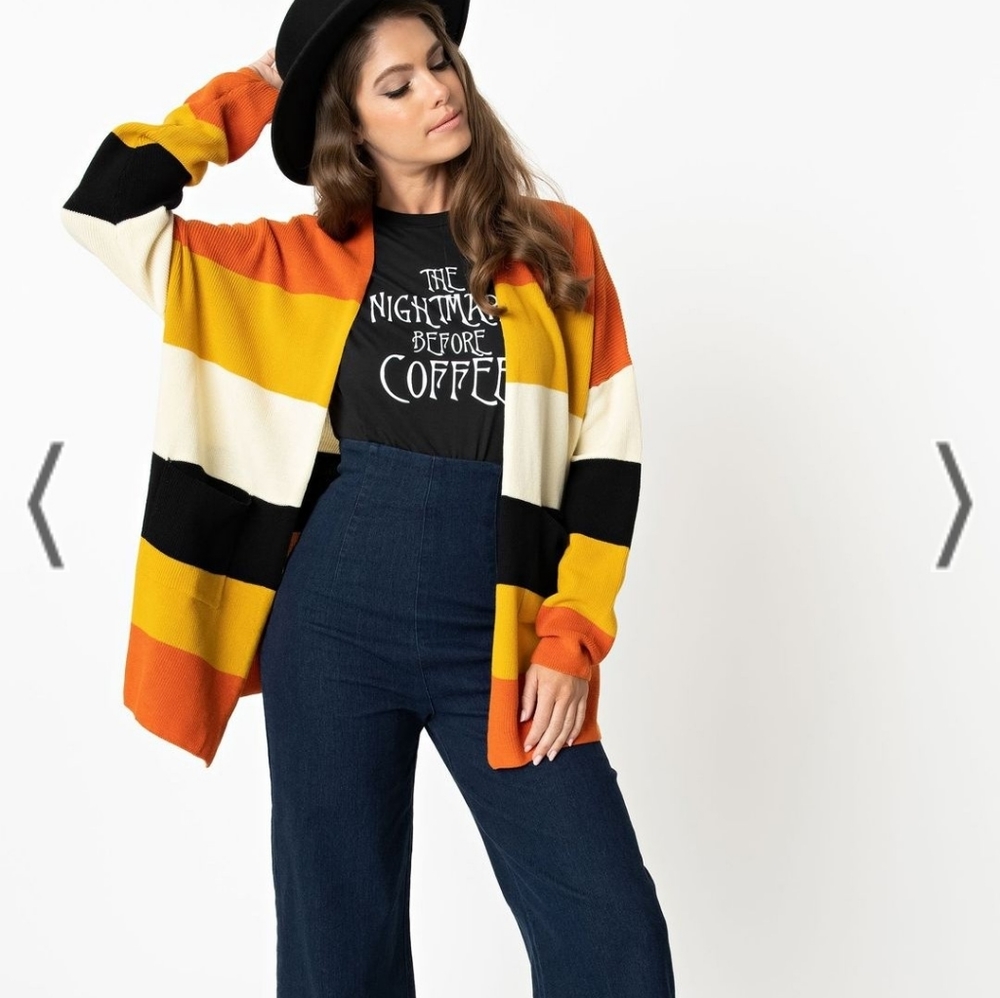 Plus Size Fall Stripe Open Cotton Knit Cardigan - One Size